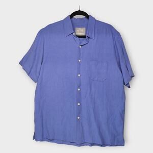 Mens Margaritaville Blue Short Sleeve Button Up Silk Linen Blend Size Large